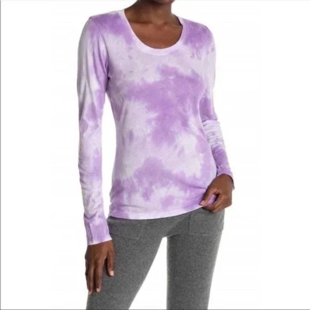 New 84$ SUNDRY Women's Size 0 Purple Tie Dye Scoop Neck Long Sleeve Tee Shirt
